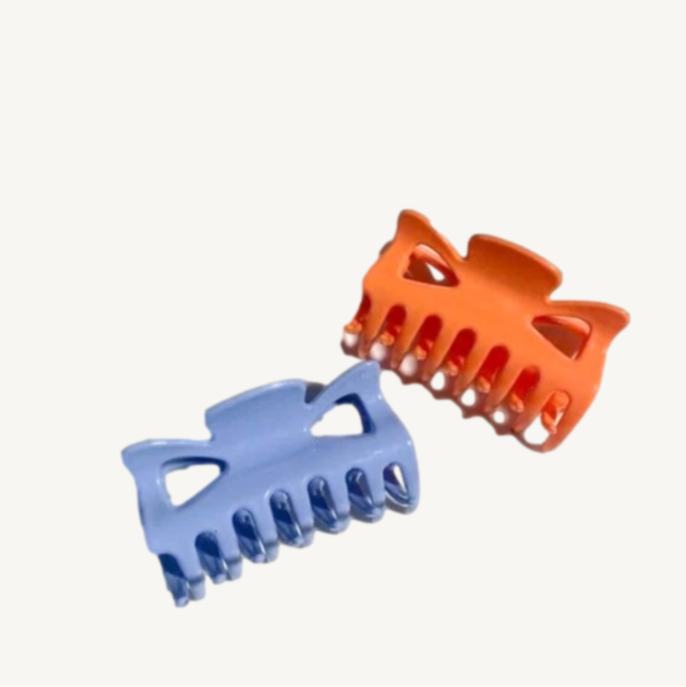 Set of Two Claw Hair Clips 3.5 Inches Long Blue & Orange